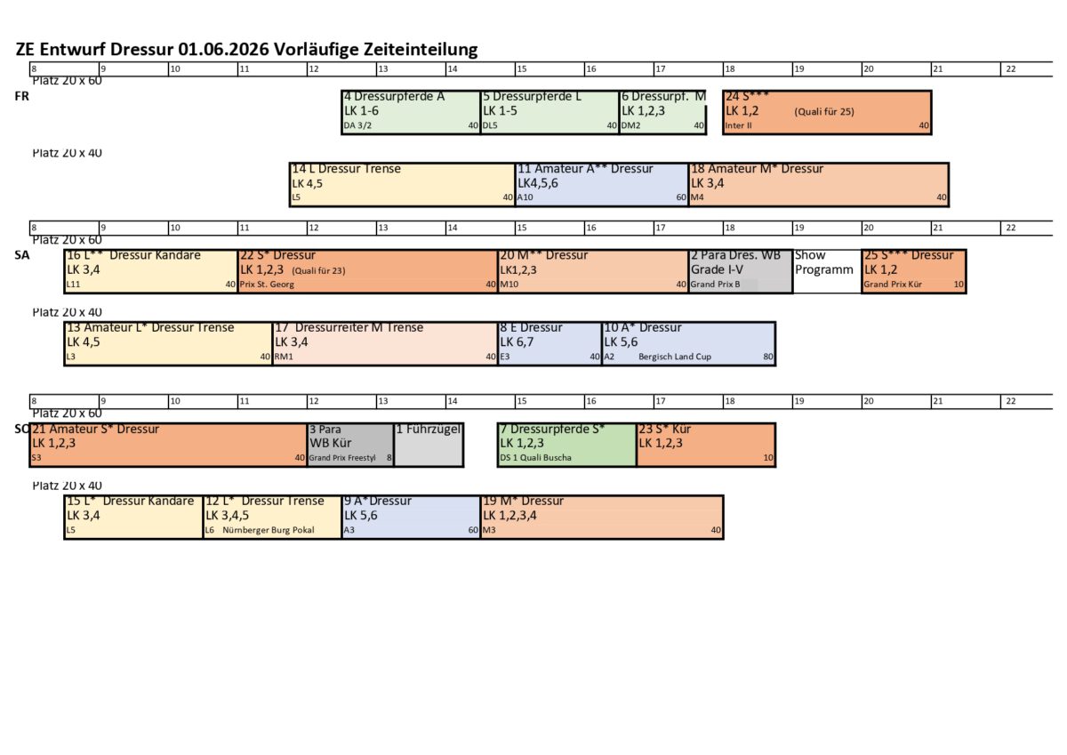 Zeiteinteilung Dressur – Bergisch Classics 2026 am Hebborner Hof