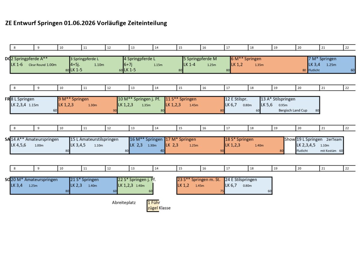 Zeiteinteilung Springen – Bergisch Classics 2026 am Hebborner Hof